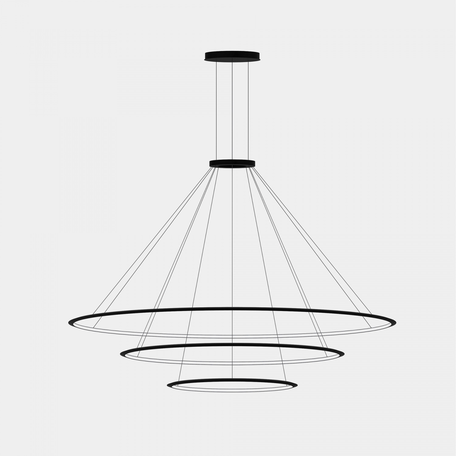 Люстра Circular Inward Light 3 кольца черная ø2000 ø1200 ø600