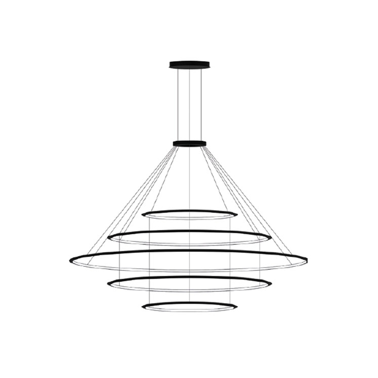 Люстра Circular Inward Light 5 колец черная ø600 ø1200 ø2000 ø1200 ø600